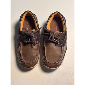 American Eagle Youth Brown Faux Leather Boat Shoes Loafers Size 12.5 Preowned‎